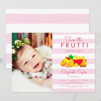 Tropical 2nd Birthday Pink Photo Two-tti Frutti Invitation
