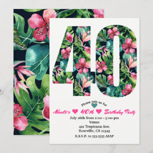 Tropical 40 40th Forty Birthday Party Invitation