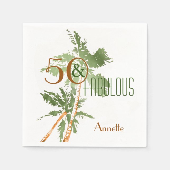 Tropical 50 & Fabulous Palm Trees 50th Birthday Napkin (Front)