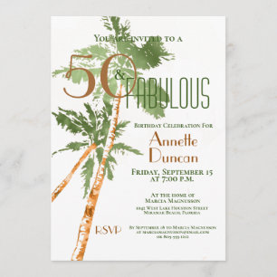 Tropical 50 & Fabulous Palm Trees Birthday Party Invitation