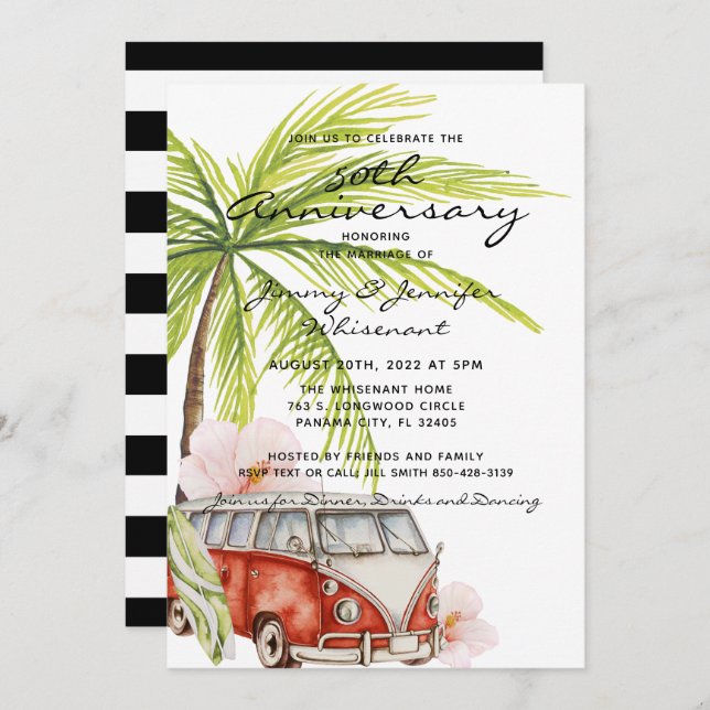 Tropical 50th Anniversary Wedding Invitation (Front/Back)