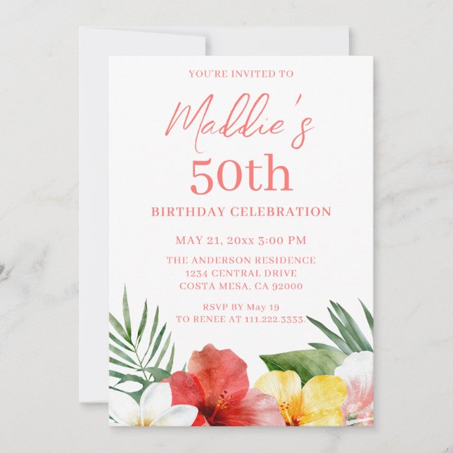 Tropical 50th Birthday Invitation (Front)