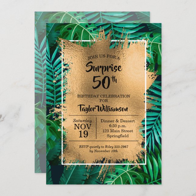 Tropical 50th Birthday Party Invitations (Front/Back)