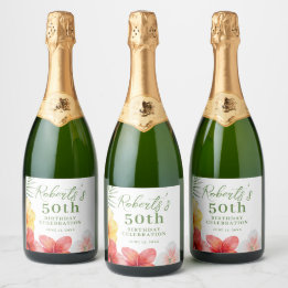 Tropical 50th Birthday Party Sparkling Wine Label