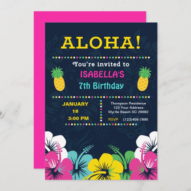 Tropical 7th Birthday Party Invitation (Front/Back)