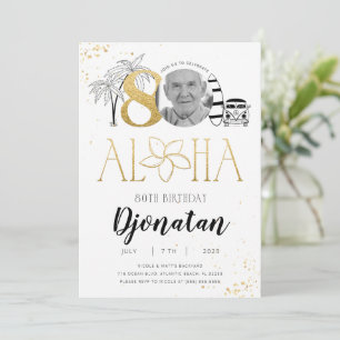 Tropical 80th Birthday Gold Invitation with Photo