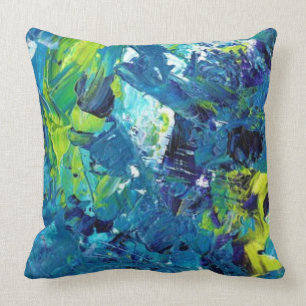 Tropical Abstract Blue Green Throw Pillow
