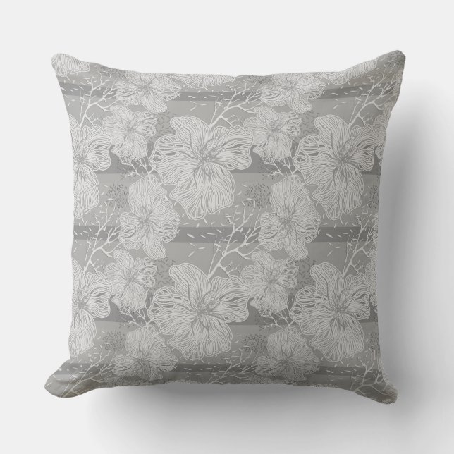 Tropical abstract flowers on a grey background cushion (Front)