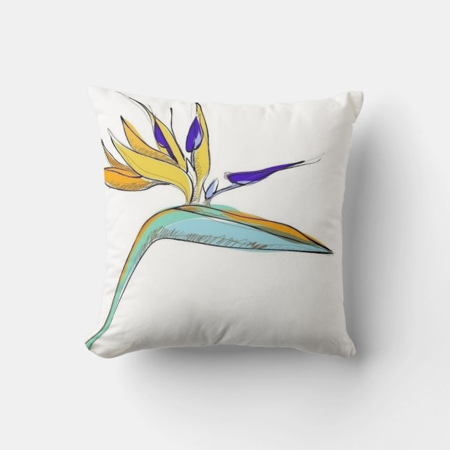 Tropical Accent Floral Bird-of-Paradise Cushion (Front)
