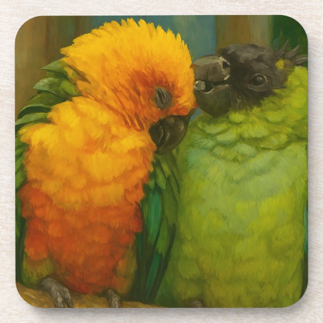 Tropical Affection – Parrots in Forest Light Coaster (Front)