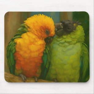 Tropical Affection – Parrots in Forest Light Mouse Pad
