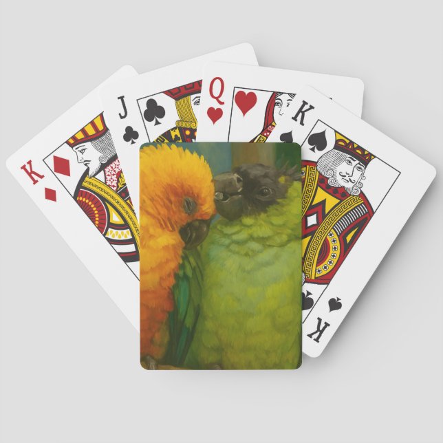 Tropical Affection – Parrots in Forest Light Playing Cards (Back)