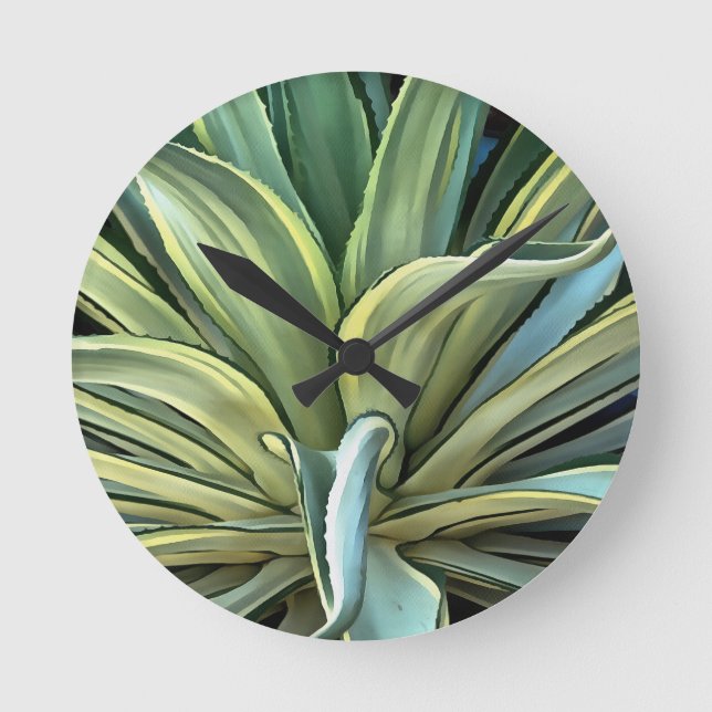 Tropical Agave Realism Art Round Clock (Front)