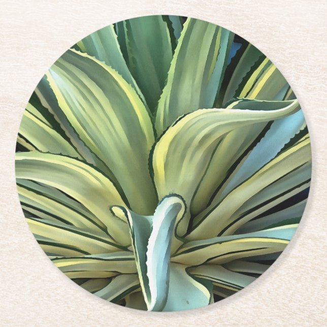 Tropical Agave Realism Art Round Paper Coaster (Front)