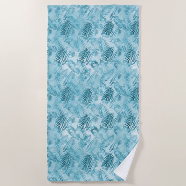 Tropical Aloha Aqua Blue Leaves  Beach Towel (Front)