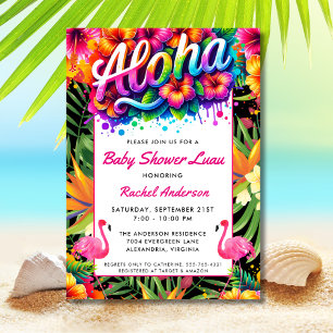 Tropical Aloha Baby Shower Luau  Invitation