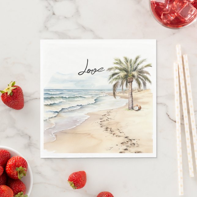 Tropical Aloha Beach Coconuts Palm Tree Napkin (Insitu)