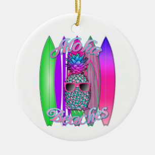 Tropical Aloha Beaches Fun Surfing Pineapple Ceramic Ornament