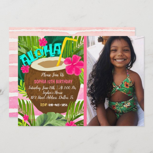 Tropical Aloha Birthday Invitation (Front/Back)