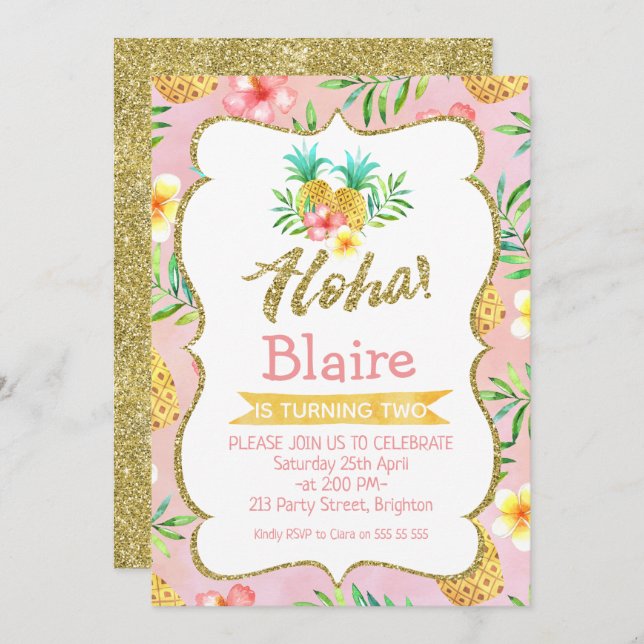 Tropical Aloha Birthday Invitation (Front/Back)