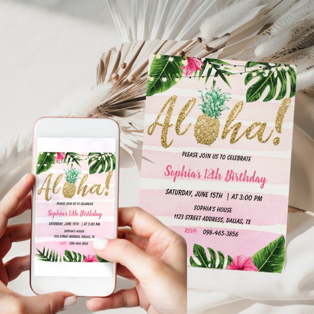Tropical Aloha Birthday Invitation Hawaiian Invite (Creator Uploaded)