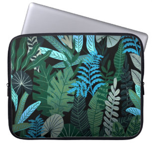 Tropical Aloha Exotic Blue Jungle Pattern at Night Laptop Sleeve