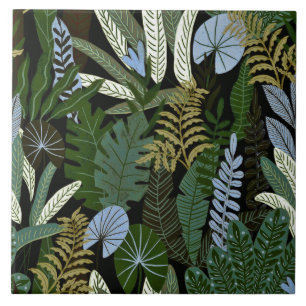 Tropical Aloha Exotic Green Jungle Pattern Ceramic Tile