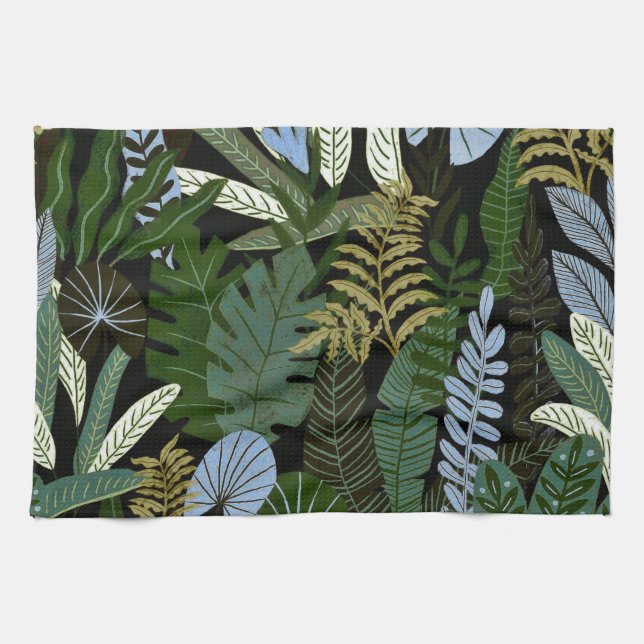 Tropical Aloha Exotic Green Jungle Pattern Tea Towel (Horizontal)