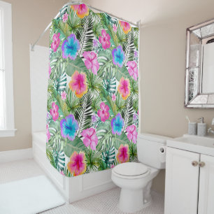 Tropical Aloha Exotic Jungle Flowers Shower Curtain