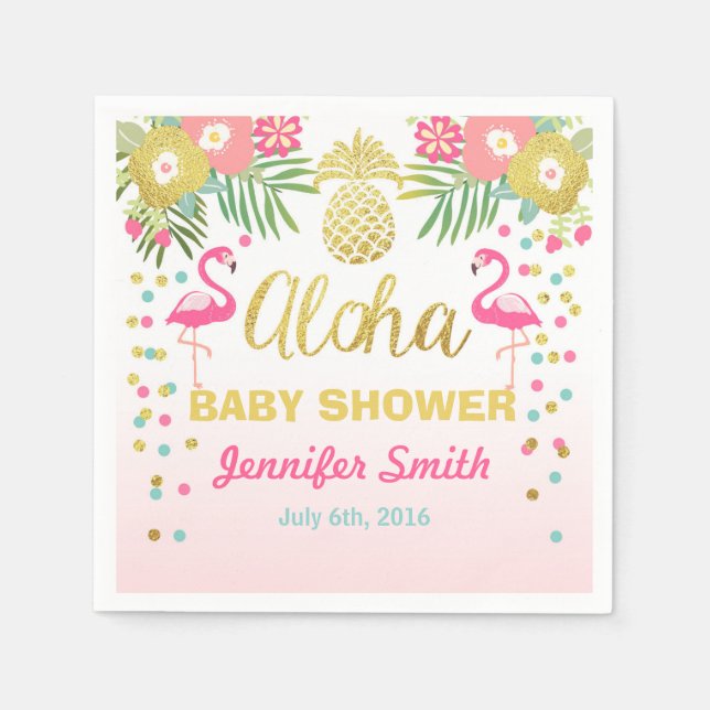 Tropical Aloha Flamingo Baby Shower Paper Napkin (Front)