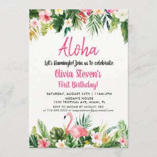 Tropical Aloha Flamingo Birthday Invitation Card