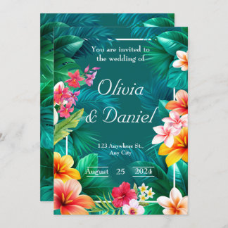 Tropical Aloha Floral Greenery Wedding  Invitation