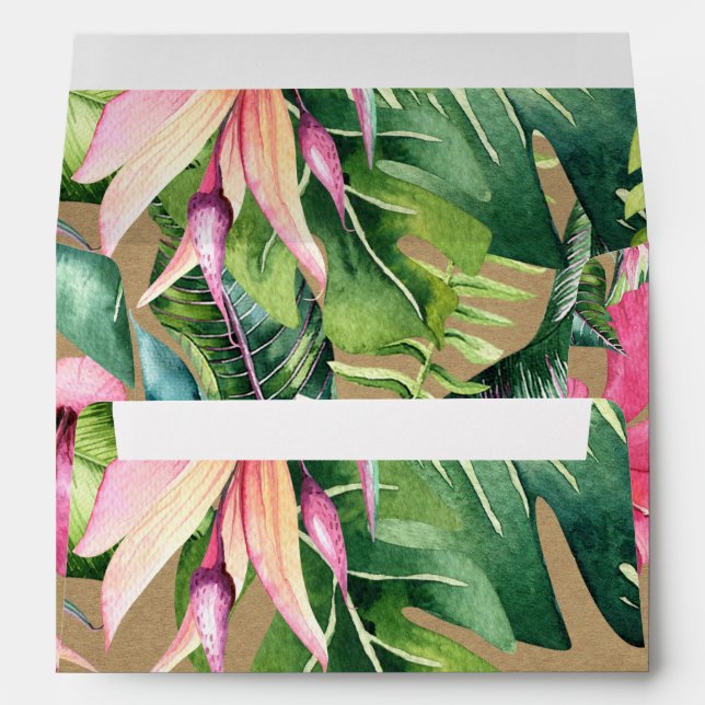 Tropical Aloha Floral Luau Summer Leaves Kraft Envelope (Back (Bottom))