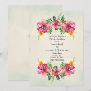 Tropical Aloha Flowers Floral Botanical Wedding Invitation