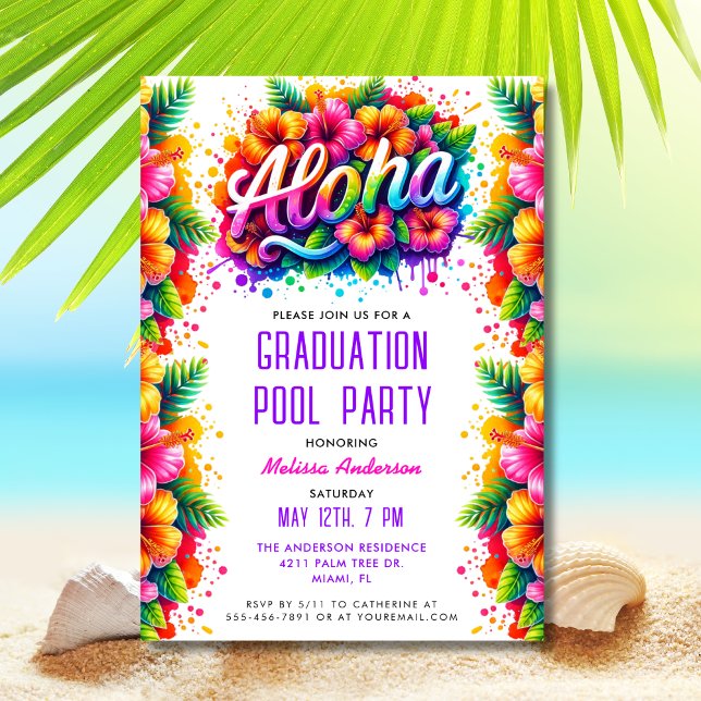 Tropical Aloha Graduation Pool Party Invitation (Creator Uploaded)