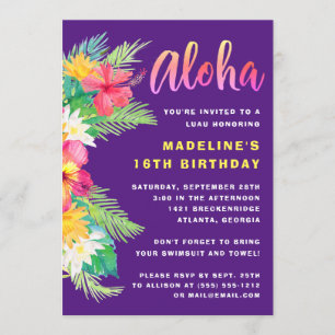 Tropical Aloha Hawaiian Luau Birthday Party Invitation