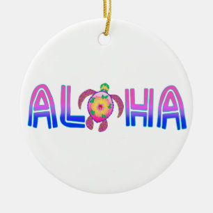 Tropical Aloha Hawaiian Sea Turtle Ceramic Ornament
