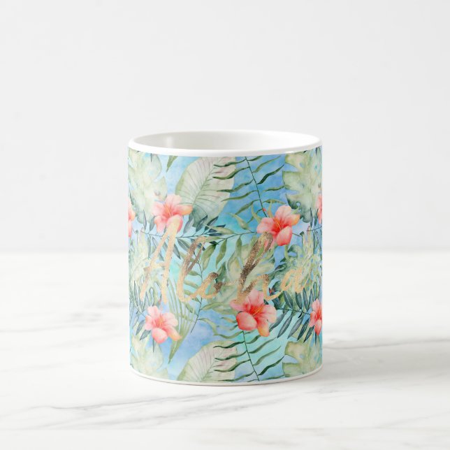Tropical Aloha Hibiscus Floral Coffee Mug (Center)