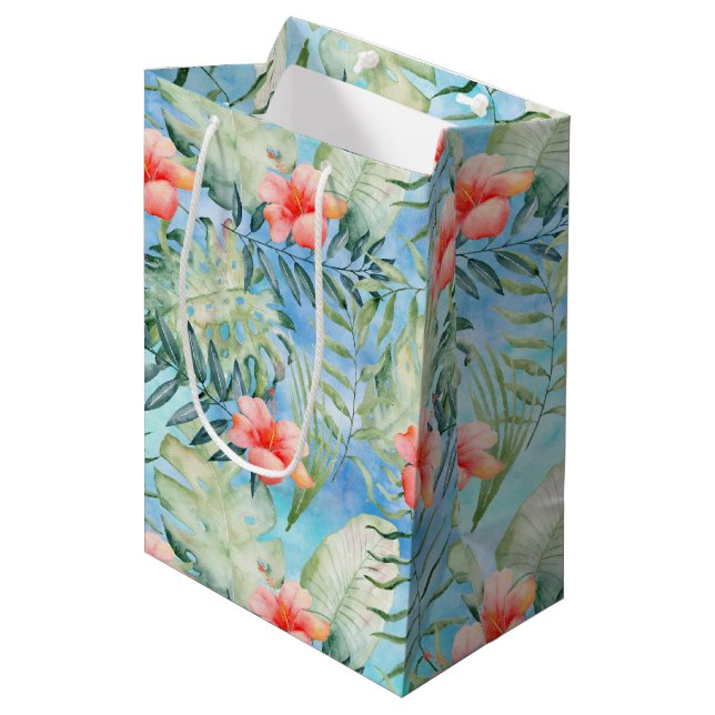 Tropical Aloha Hibiscus Floral Medium Gift Bag (Front Angled)