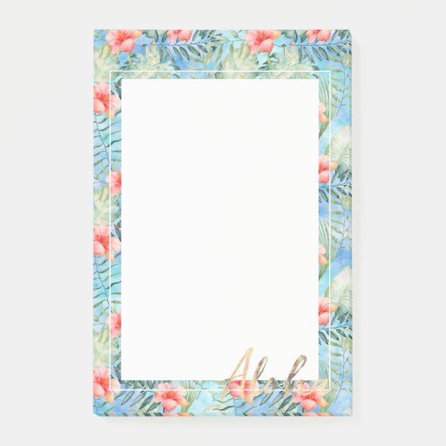 Tropical Aloha Hibiscus Floral Post-it Notes (Front)