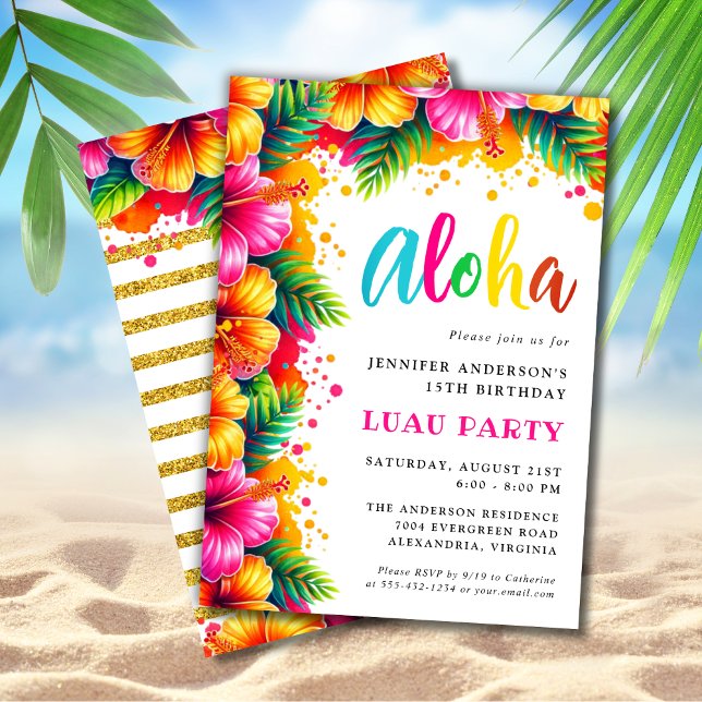 Tropical Aloha Luau Birthday Party Invitation (Creator Uploaded)