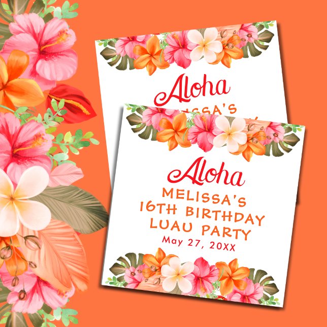 Tropical Aloha Luau Floral Birthday Party Square Sticker (Creator Uploaded)