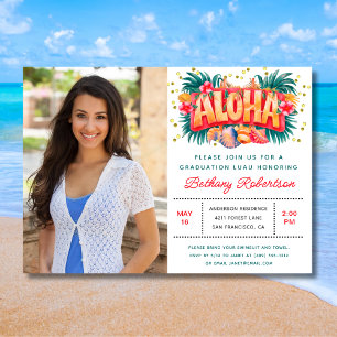 Tropical Aloha Luau Graduation Party Photo Invitation
