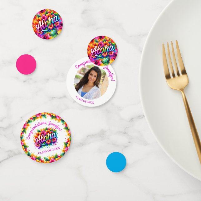Tropical Aloha Photo Graduation Party Confetti (Group)