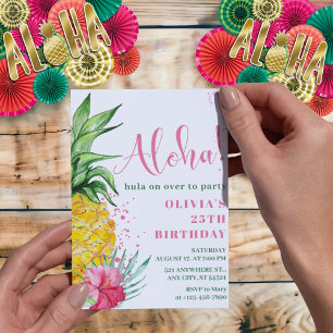 Tropical Aloha Pineapple Floral Luau Birthday Invitation