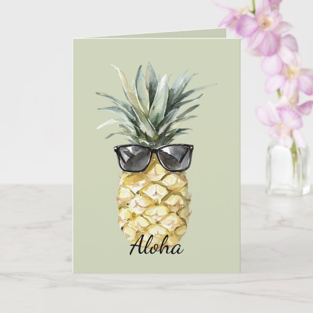Tropical Aloha Pineapple with Sunglasses Card (Orchid)