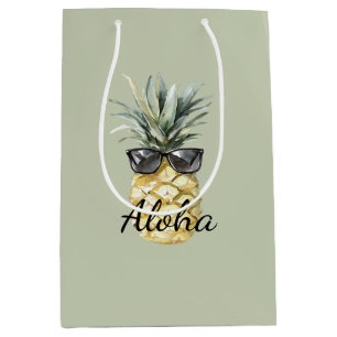 Tropical Aloha Pineapple with Sunglasses Medium Gift Bag
