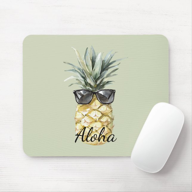 Tropical Aloha Pineapple with Sunglasses Mouse Pad (With Mouse)