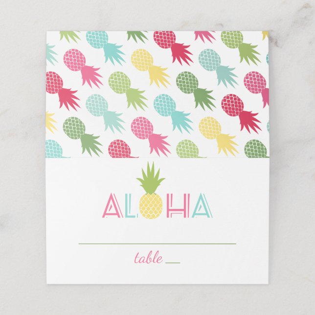 Tropical Aloha Pineapples Wedding Bridal Shower Place Card (Outside Unfolded)