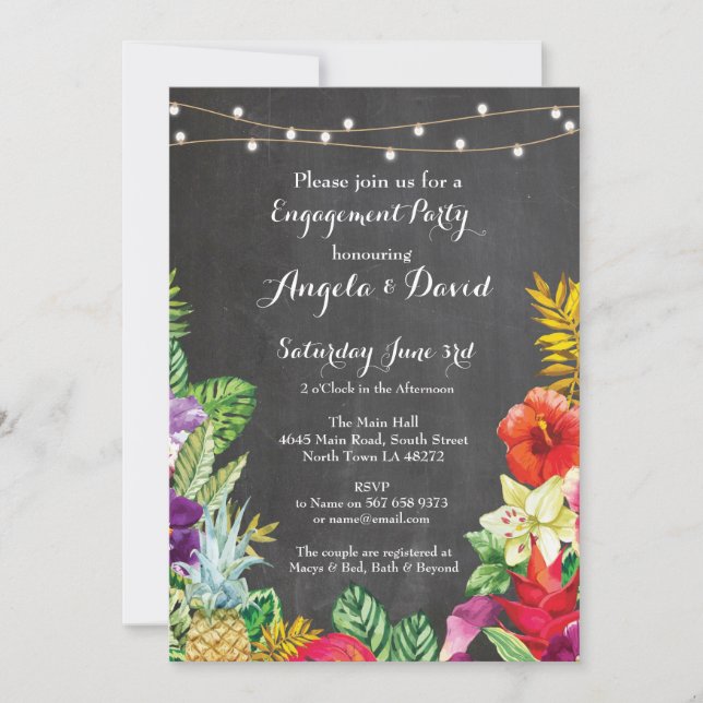 Tropical Aloha Wedding Floral Engagement Invite (Front)